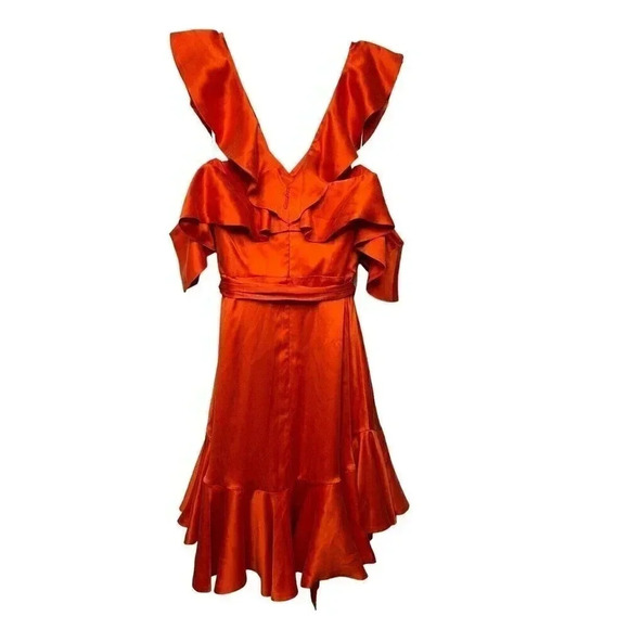 Zimmermann Jaffa Cold Shoulder Deep-V Ruffled Dress Silk US Size 6 NWT - Picture 8 of 13